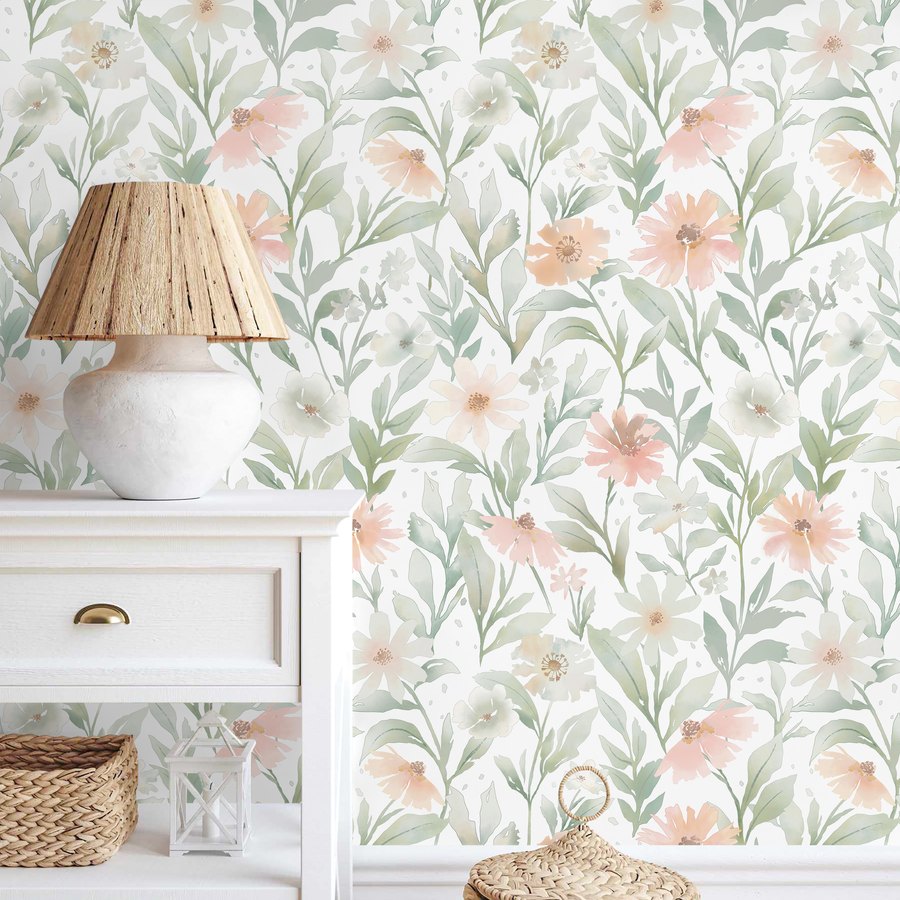 Blush watercolor floral wallpaper